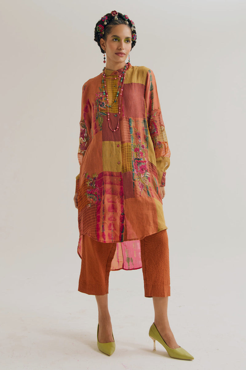 Shrub Rose Shirt jute,linen,silk top/shirt by Capisvirleo in pink for women in Singapore