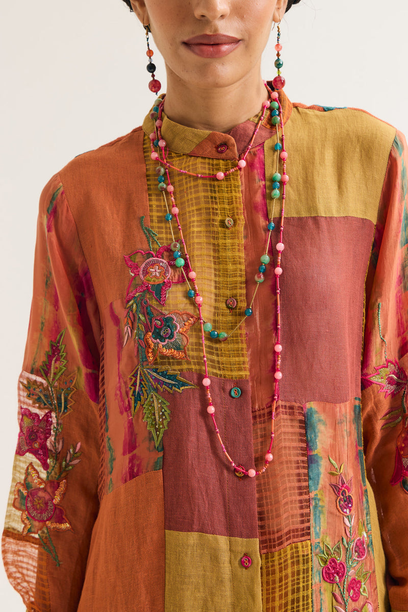 Shrub Rose Shirt jute,linen,silk top/shirt by Capisvirleo in pink for women in Singapore