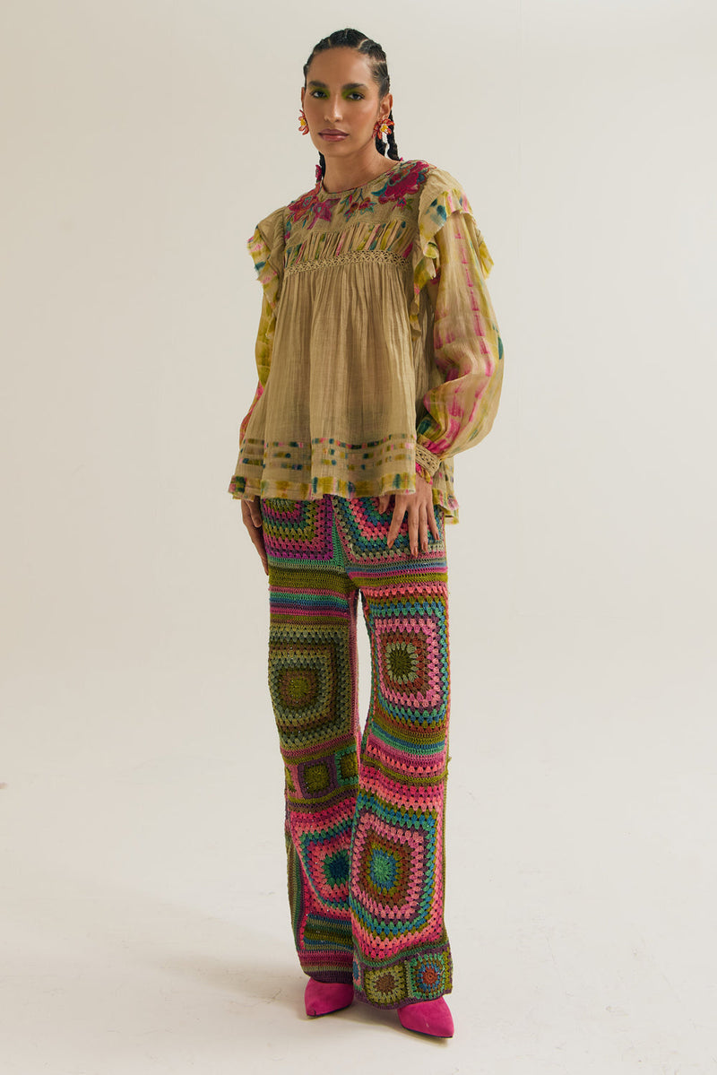 Kale Top chanderi silk top/shirt by Capisvirleo in yellow for women in Singapore