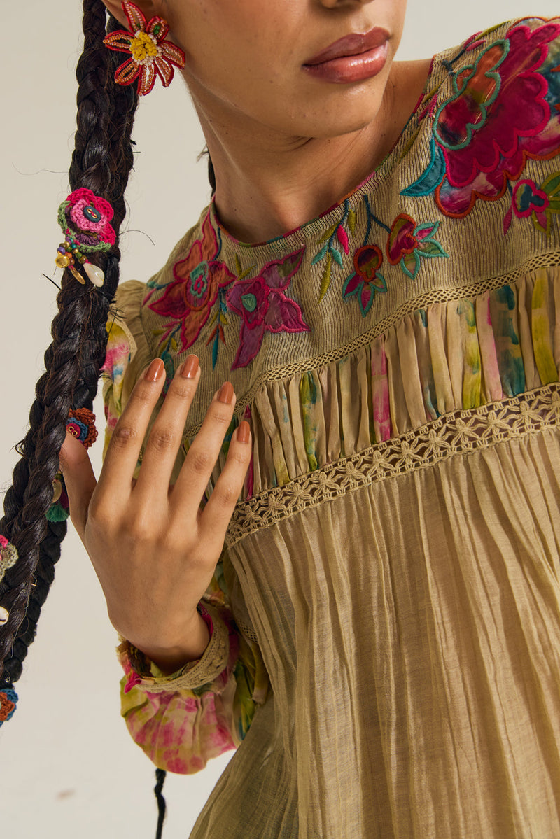 Kale Top chanderi silk top/shirt by Capisvirleo in yellow for women in Singapore