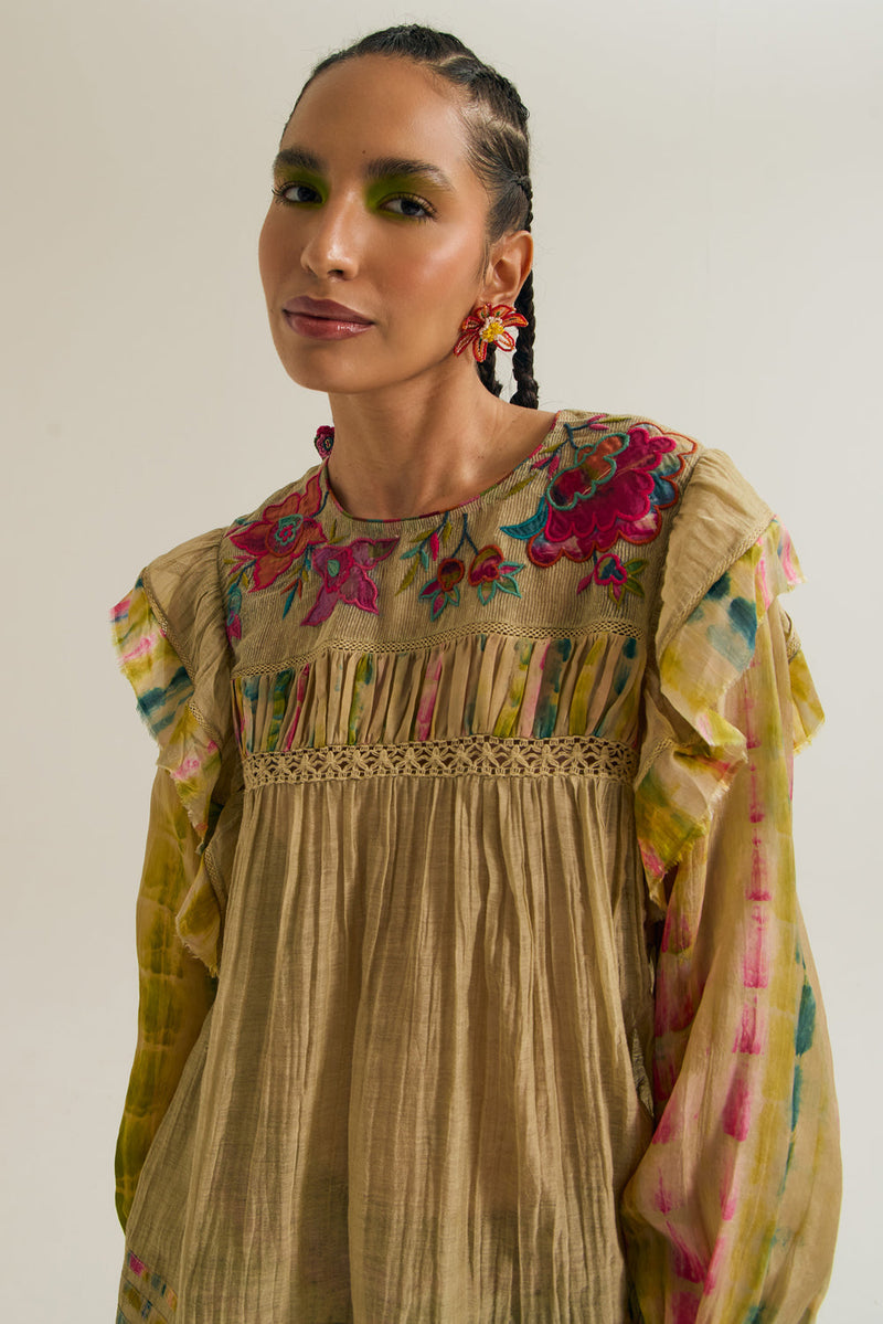 Kale Top chanderi silk top/shirt by Capisvirleo in yellow for women in Singapore