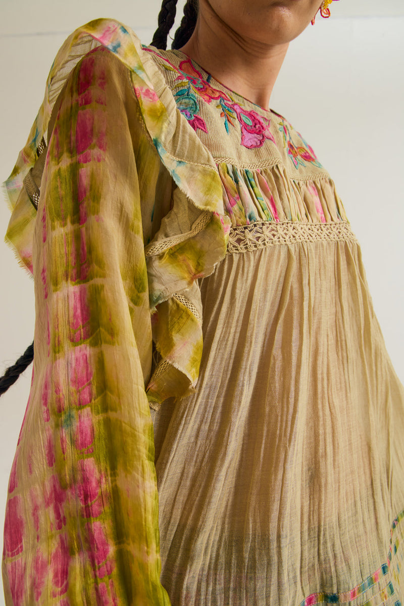 Kale Top chanderi silk top/shirt by Capisvirleo in yellow for women in Singapore