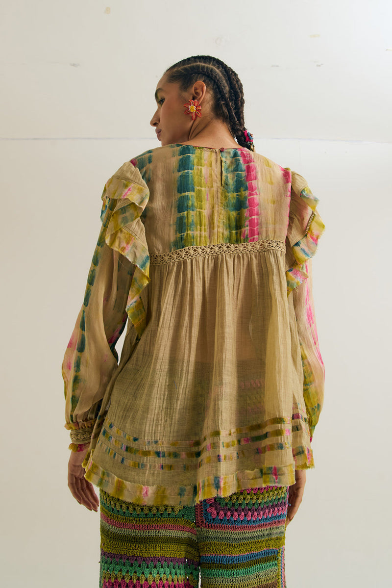 Kale Top chanderi silk top/shirt by Capisvirleo in yellow for women in Singapore