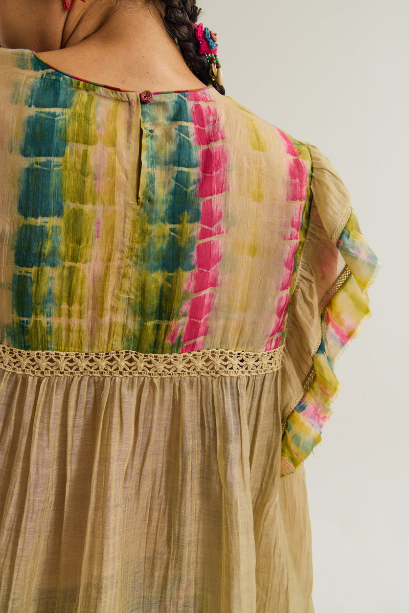 Kale Top chanderi silk top/shirt by Capisvirleo in yellow for women in Singapore