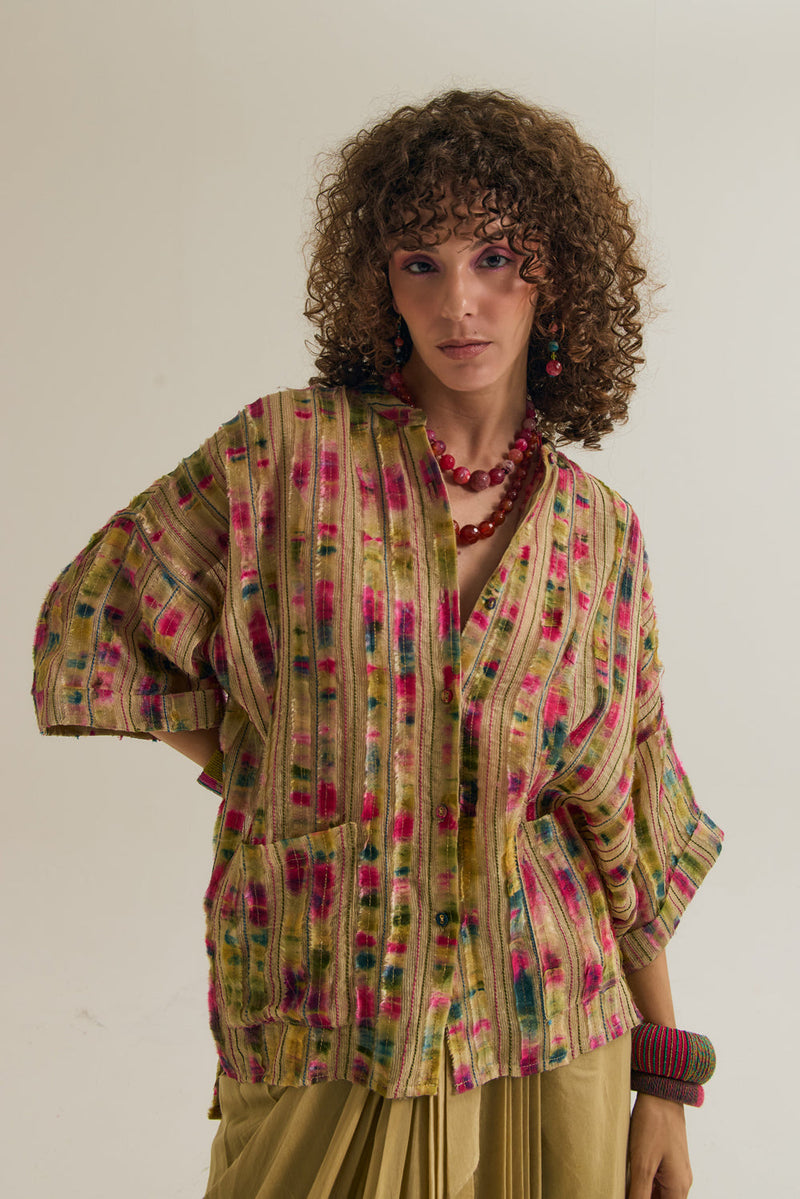 Nargis Shirt jute,silk top/shirt by Capisvirleo in yellow for women in Singapore