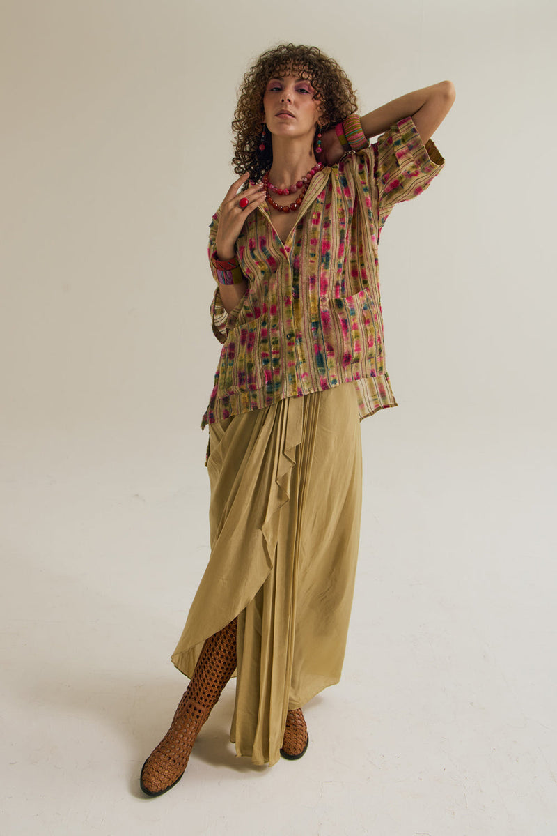 Nargis Shirt jute,silk top/shirt by Capisvirleo in yellow for women in Singapore