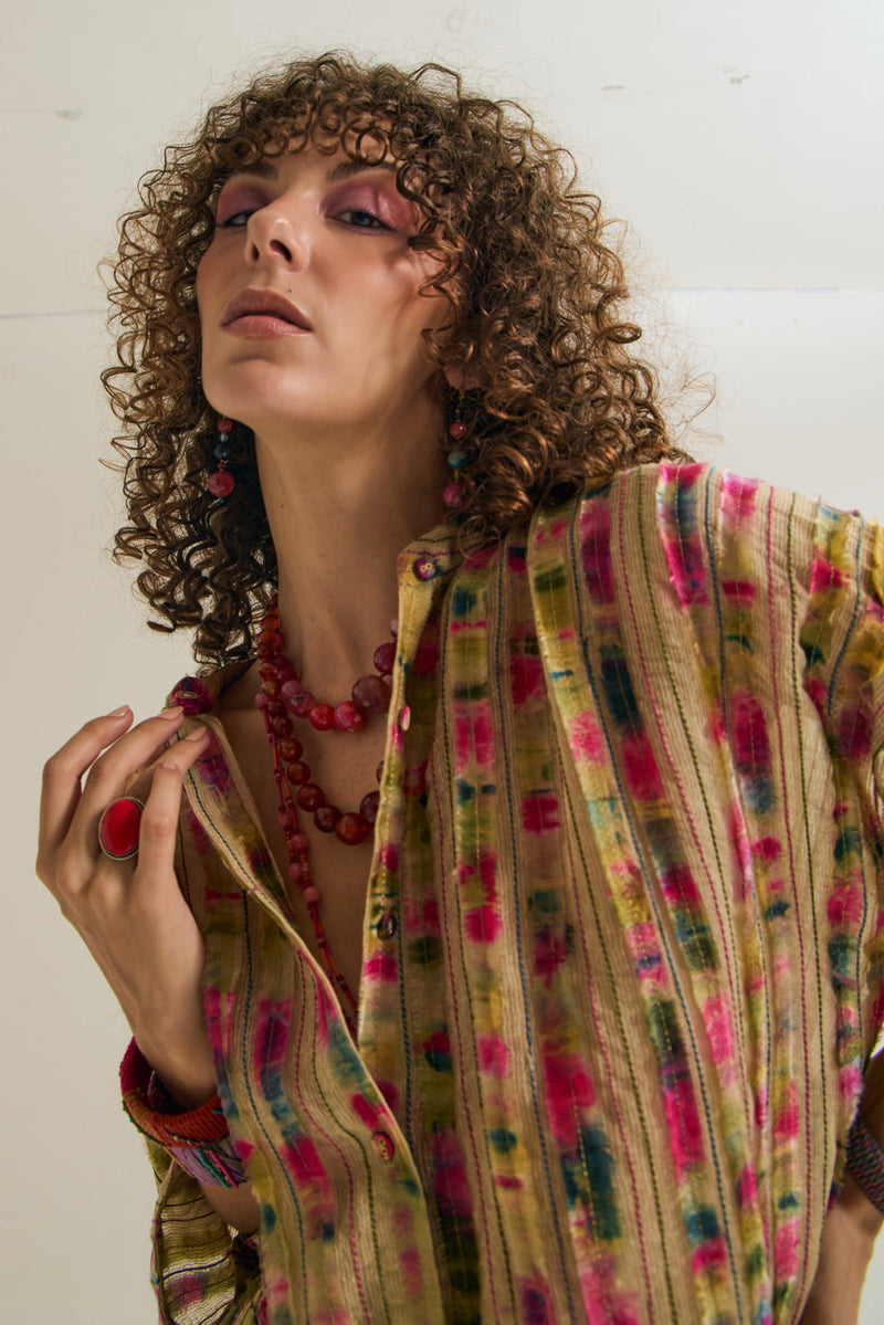 Nargis Shirt jute,silk top/shirt by Capisvirleo in yellow for women in Singapore