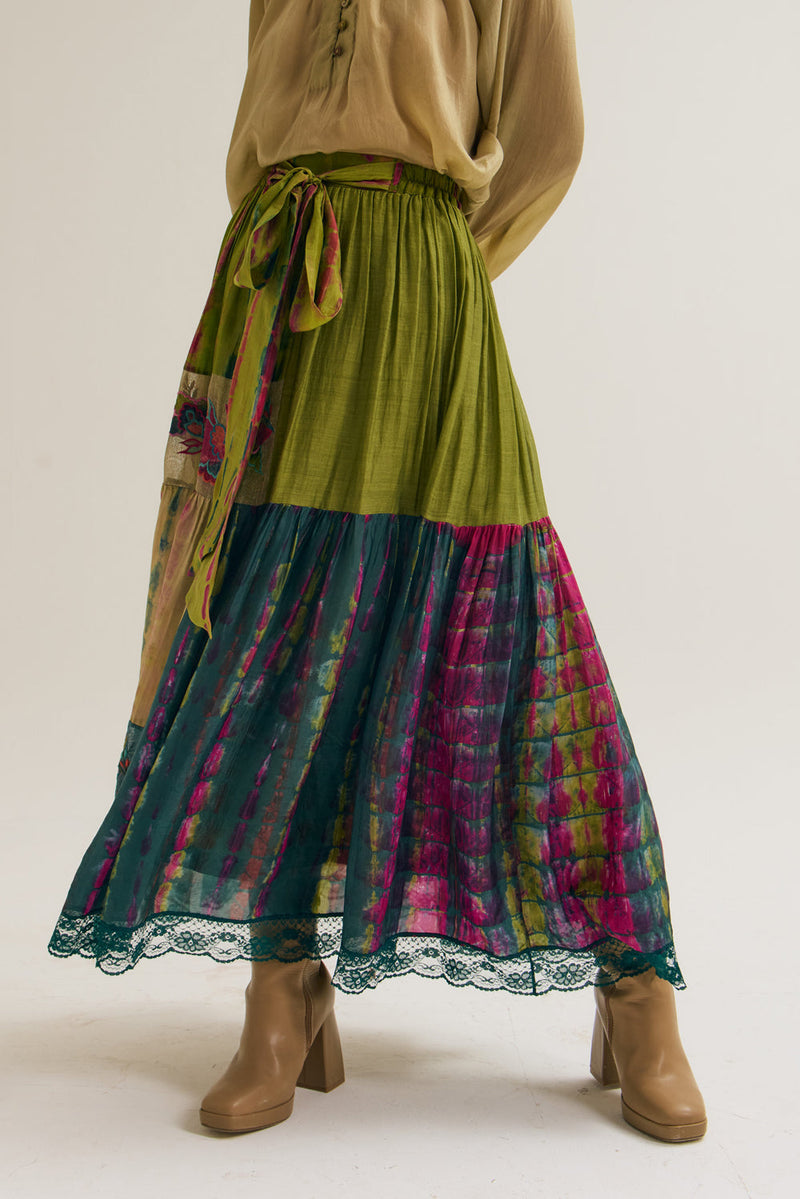Amala Skirt habutai silk,jute,chanderi skirt by Capisvirleo in pink for women in Singapore