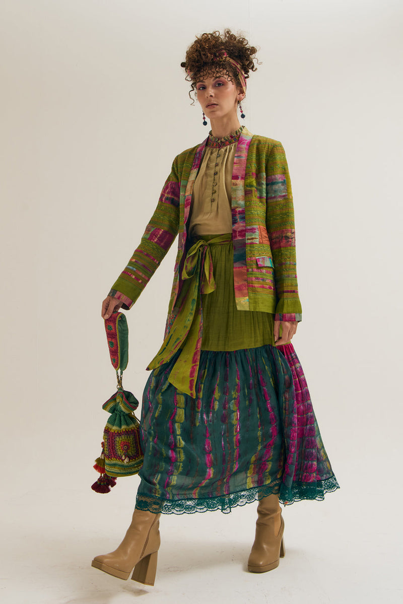 Amala Skirt habutai silk,jute,chanderi skirt by Capisvirleo in pink for women in Singapore