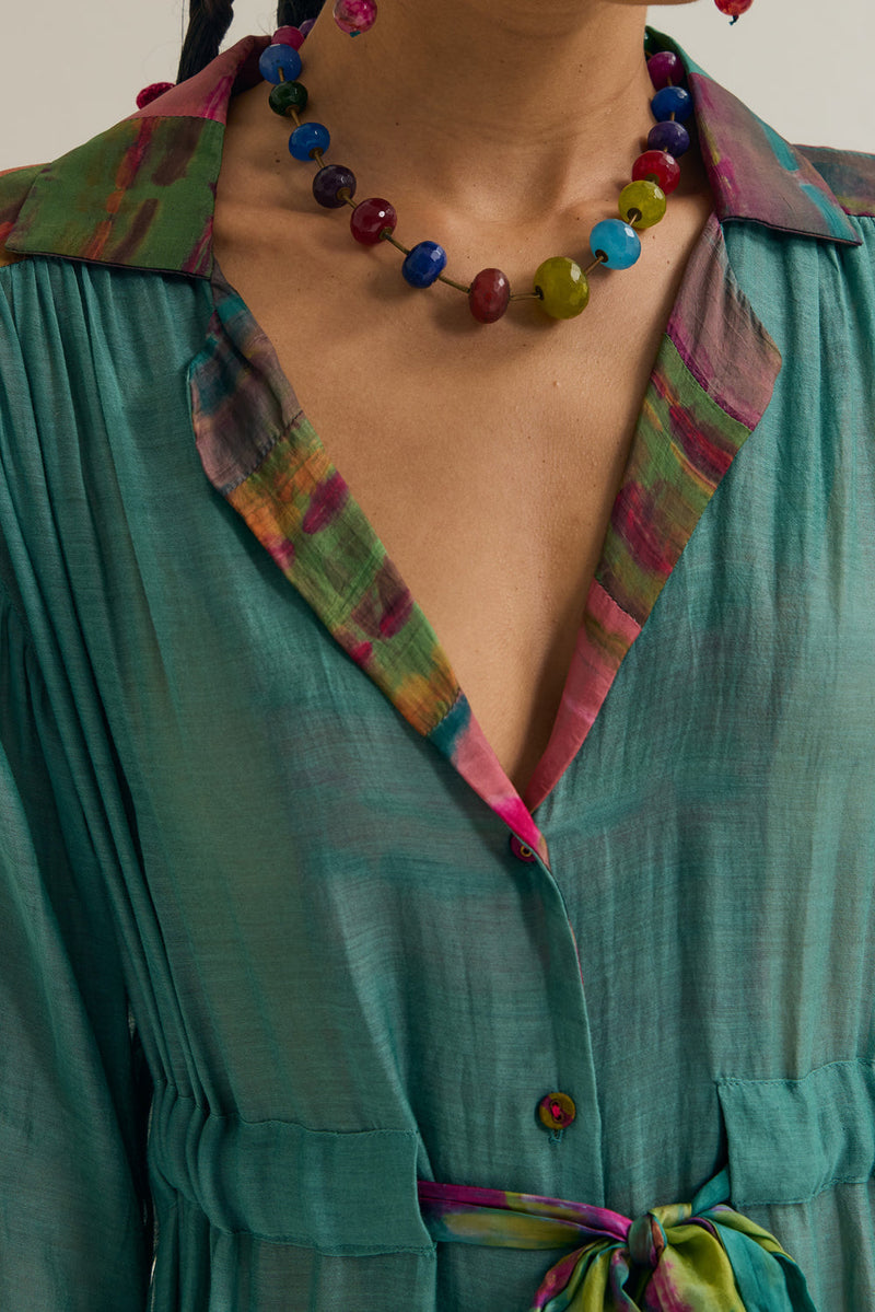 Wistiria Dress chanderi silk dress by Capisvirleo in teal for women in Singapore