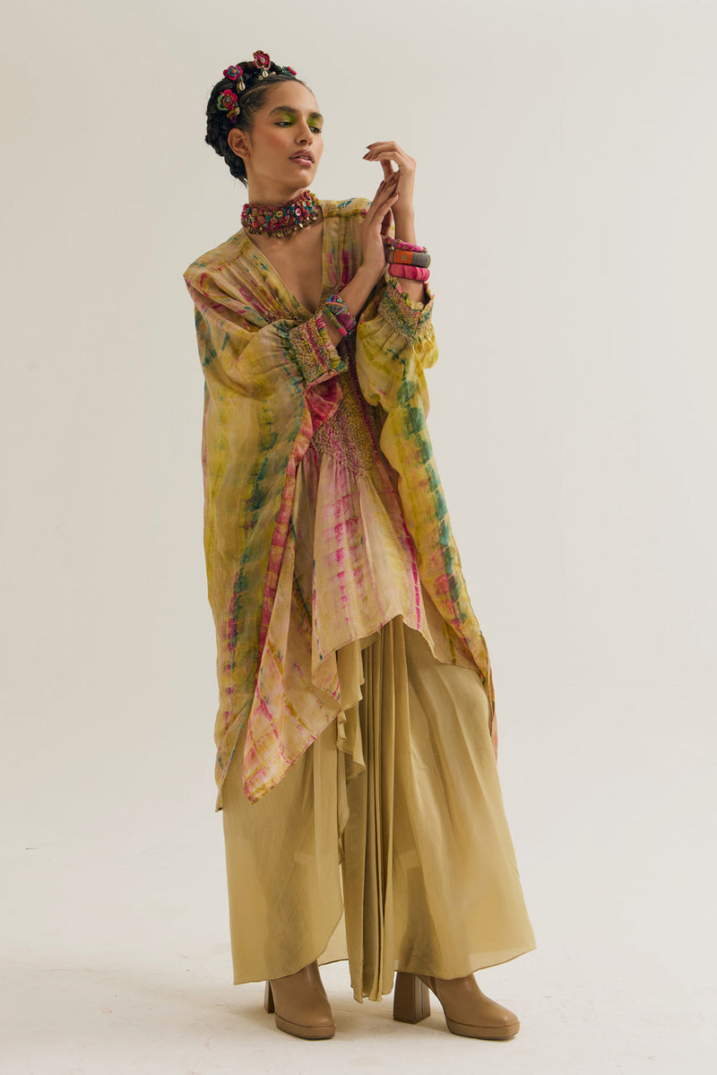 Gulmohar-Marigold Set habutai silk,cotton silk co-ord set by Capisvirleo in yellow for women in Singapore