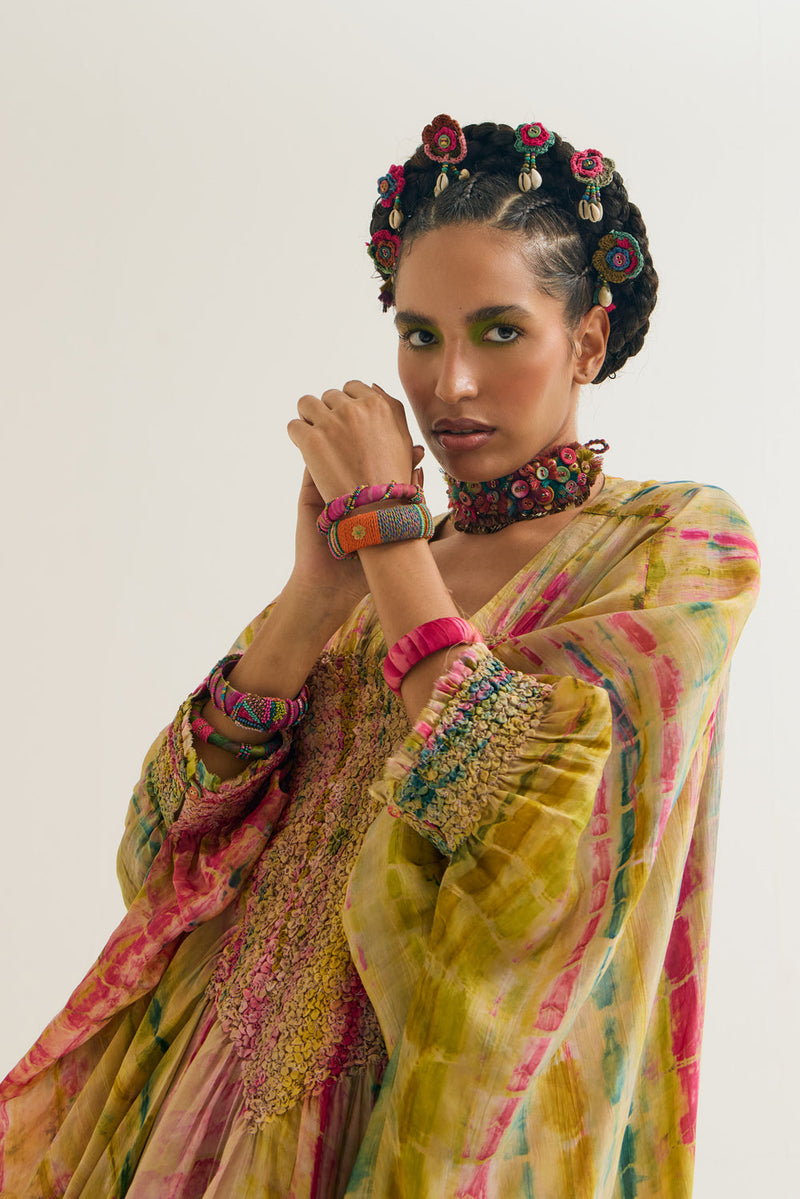 Gulmohar-Marigold Set habutai silk,cotton silk co-ord set by Capisvirleo in yellow for women in Singapore