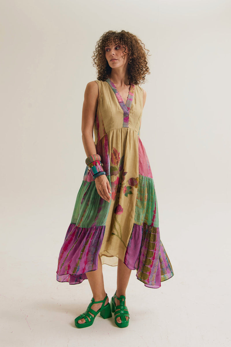 Iris Dress chanderi silk dress by Capisvirleo in multi-color for women in Singapore