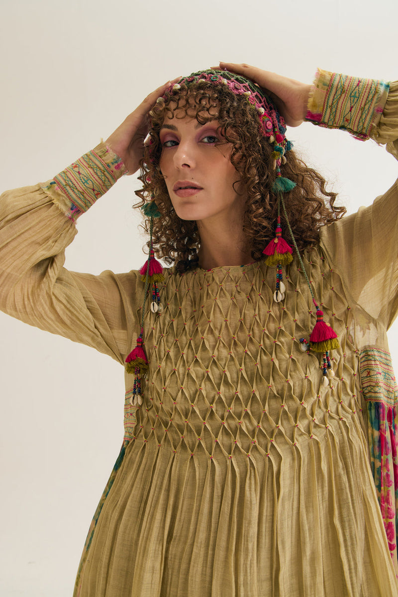Della Dress chanderi silk dress by Capisvirleo in yellow for women in Singapore