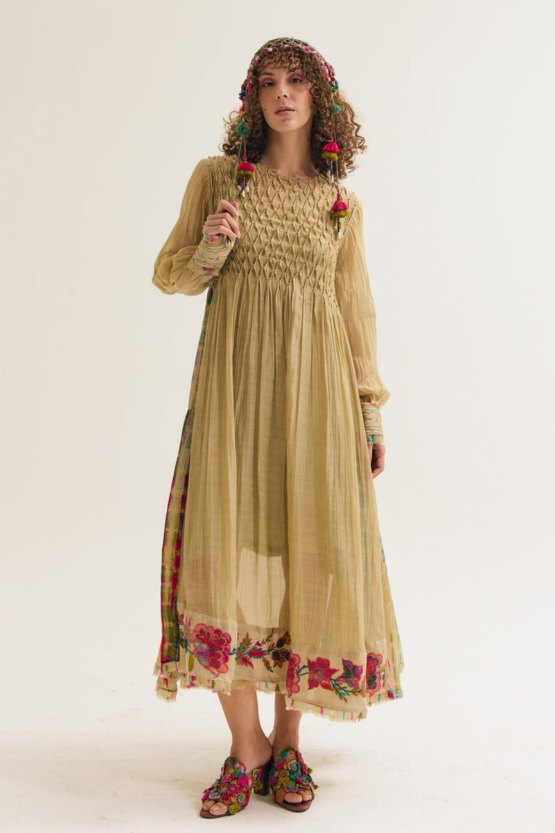 Della Dress chanderi silk dress by Capisvirleo in yellow for women in Singapore