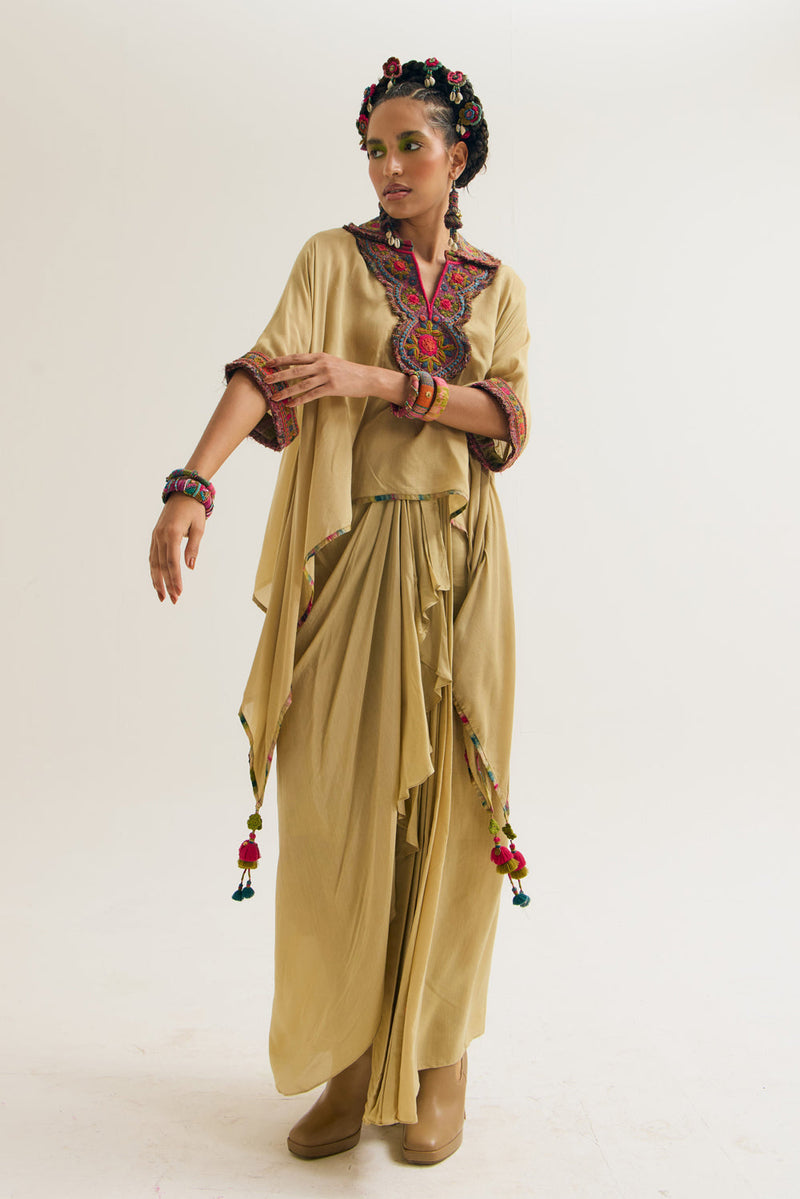 Matilda Cape Set cotton silk jackets & overlays by Capisvirleo in yellow for women in Singapore