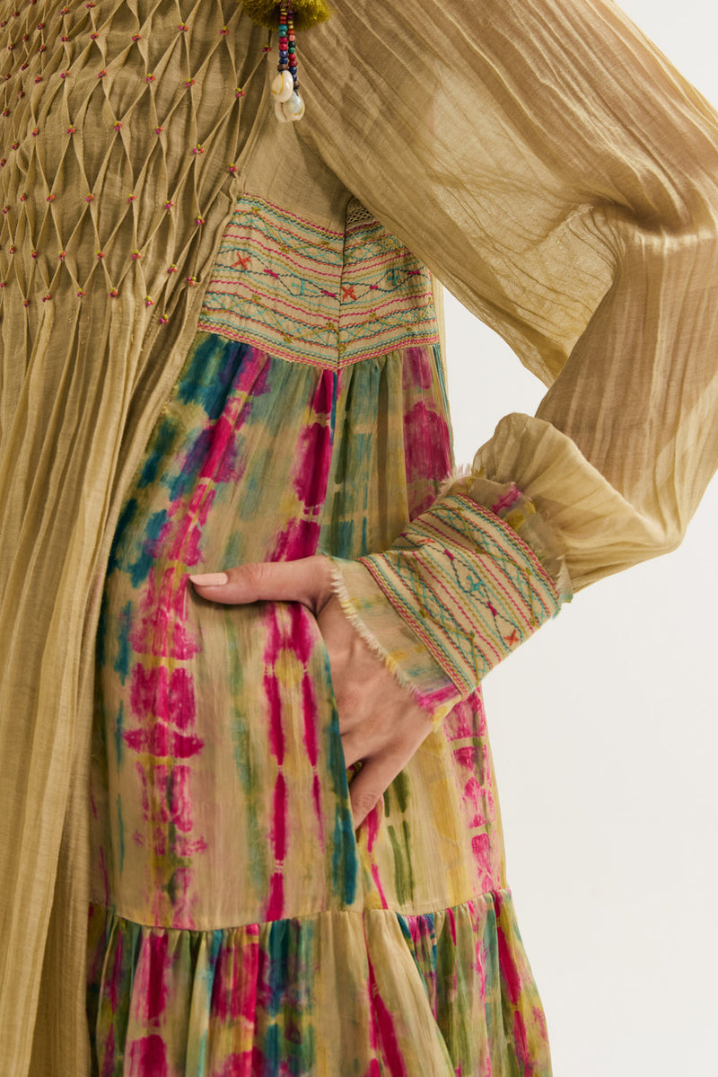 Della Dress chanderi silk dress by Capisvirleo in yellow for women in Singapore