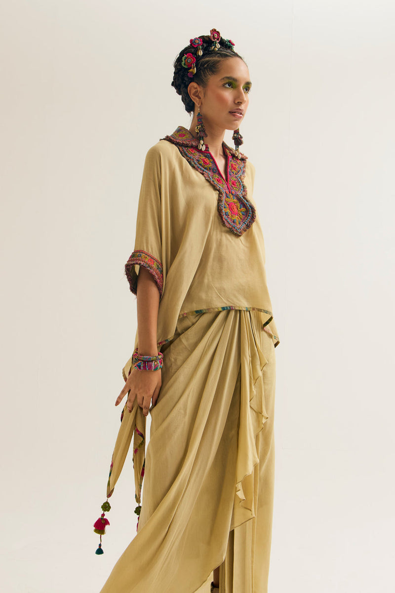 Matilda Cape Set cotton silk jackets & overlays by Capisvirleo in yellow for women in Singapore