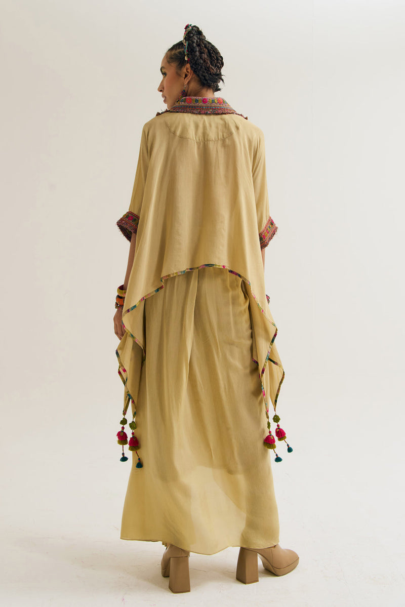 Matilda Cape Set cotton silk jackets & overlays by Capisvirleo in yellow for women in Singapore