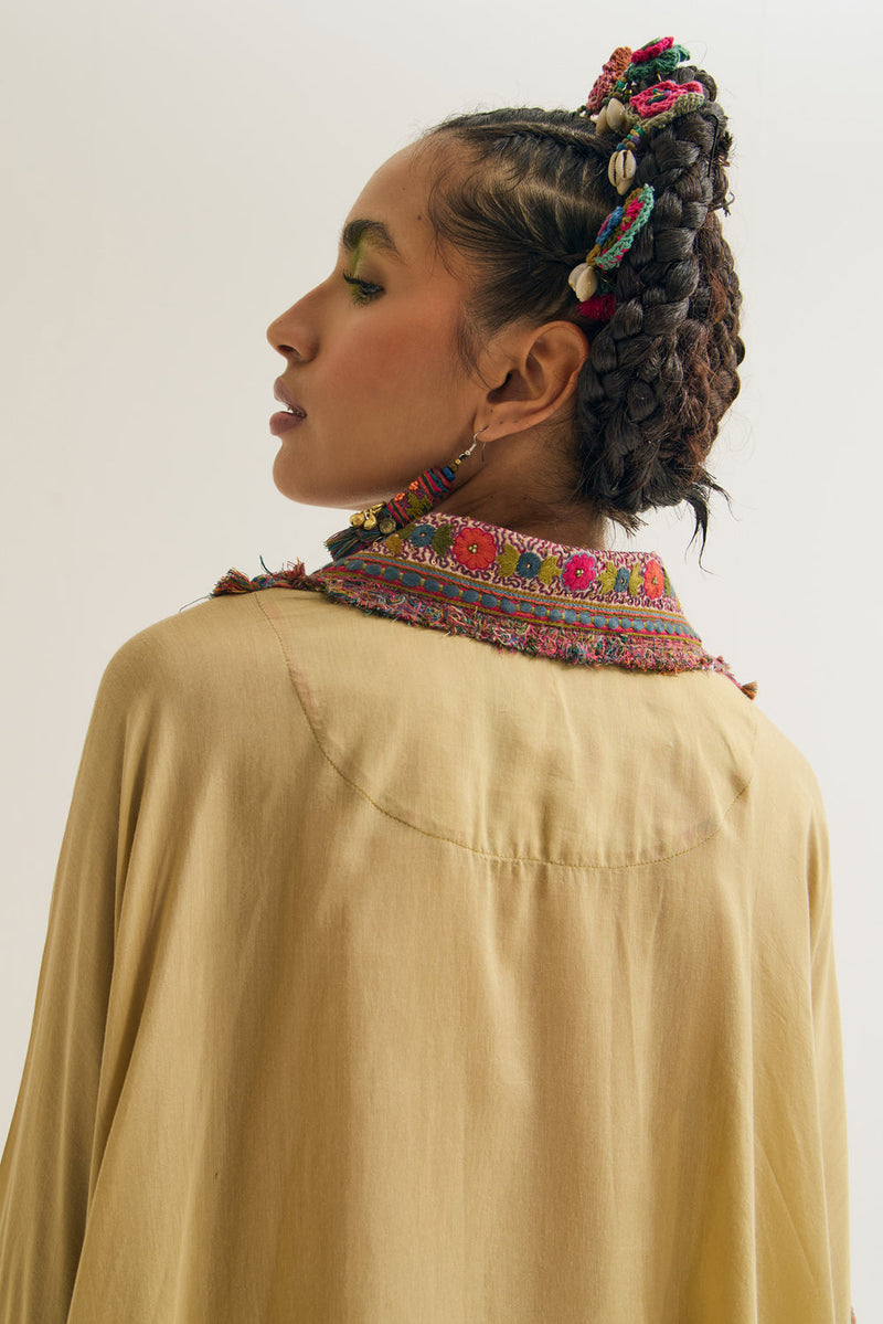 Matilda Cape Set cotton silk jackets & overlays by Capisvirleo in yellow for women in Singapore