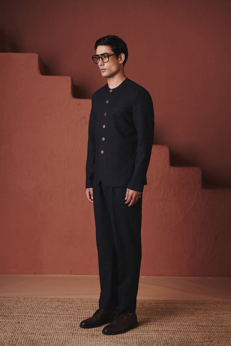 Carbon Co Linen Men's Round Neck Jacket