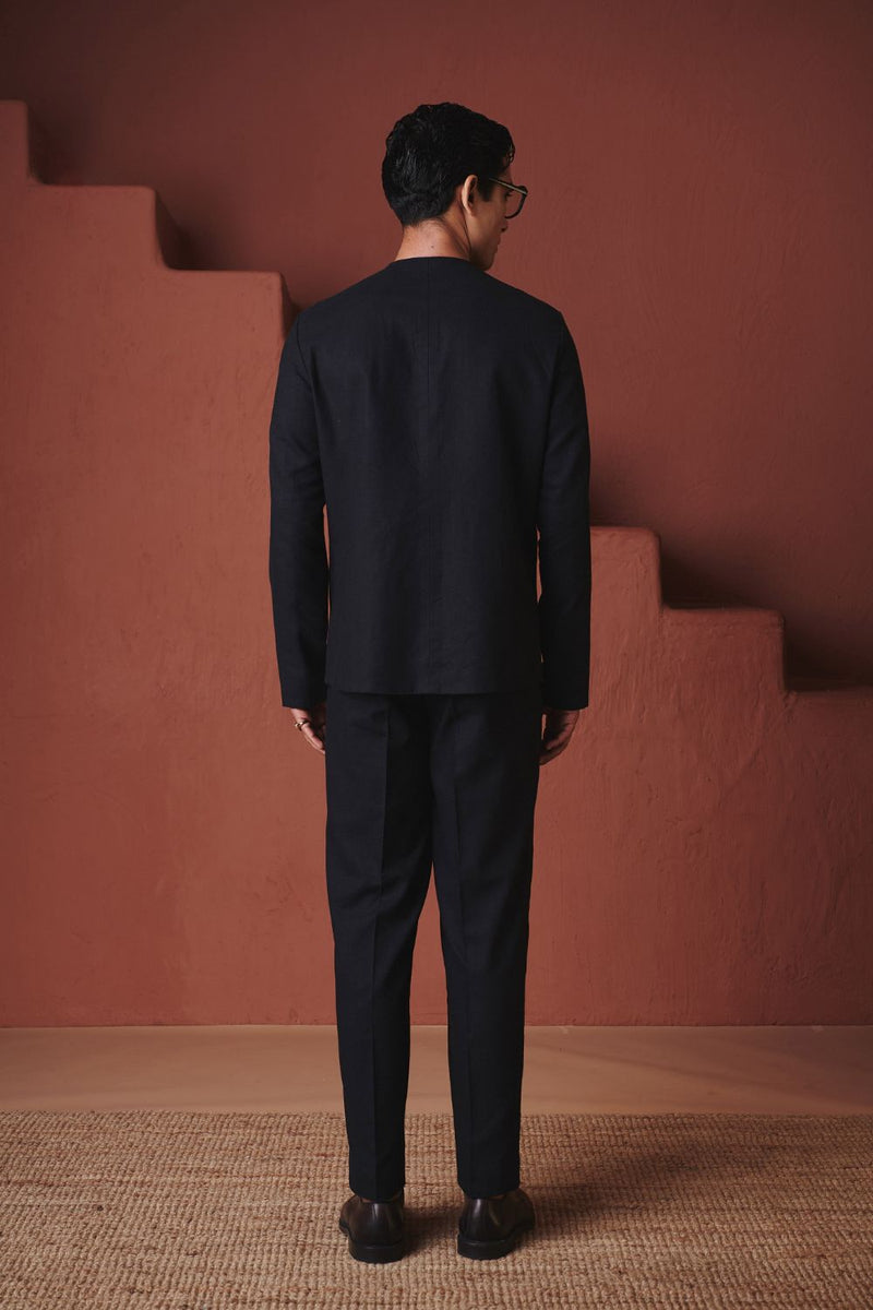 Carbon Co Linen Men's Round Neck Jacket