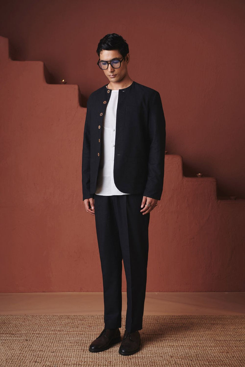 Carbon Co Linen Men's Round Neck Jacket