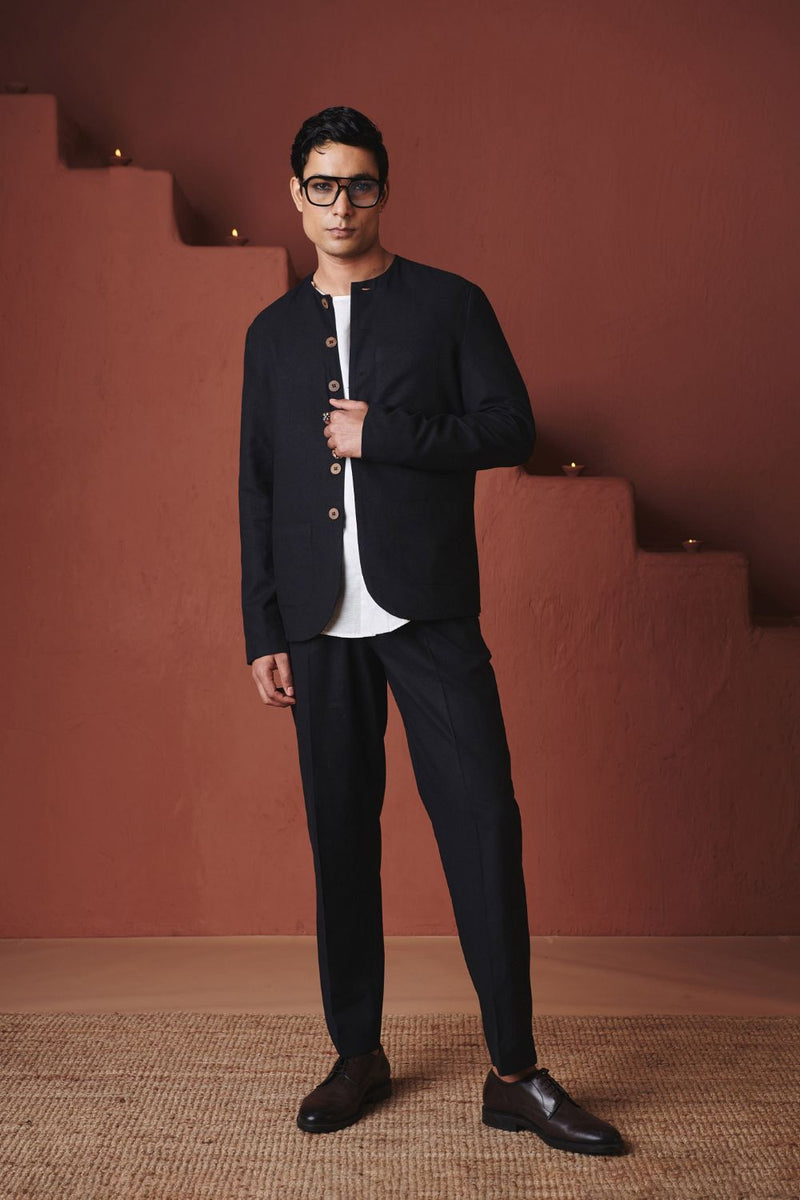 Carbon Co Linen Men's Round Neck Jacket