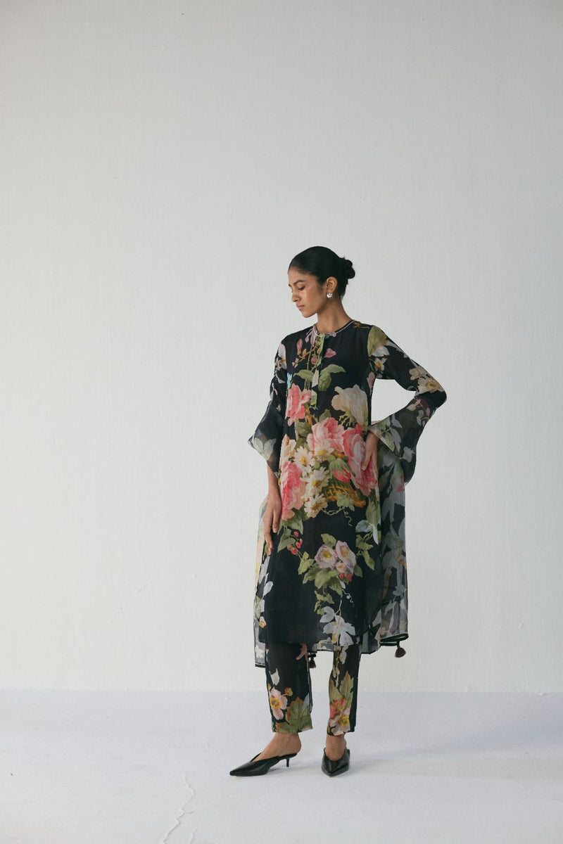 Carmine Long Kurta Set by YAM in black color for women in Singapore