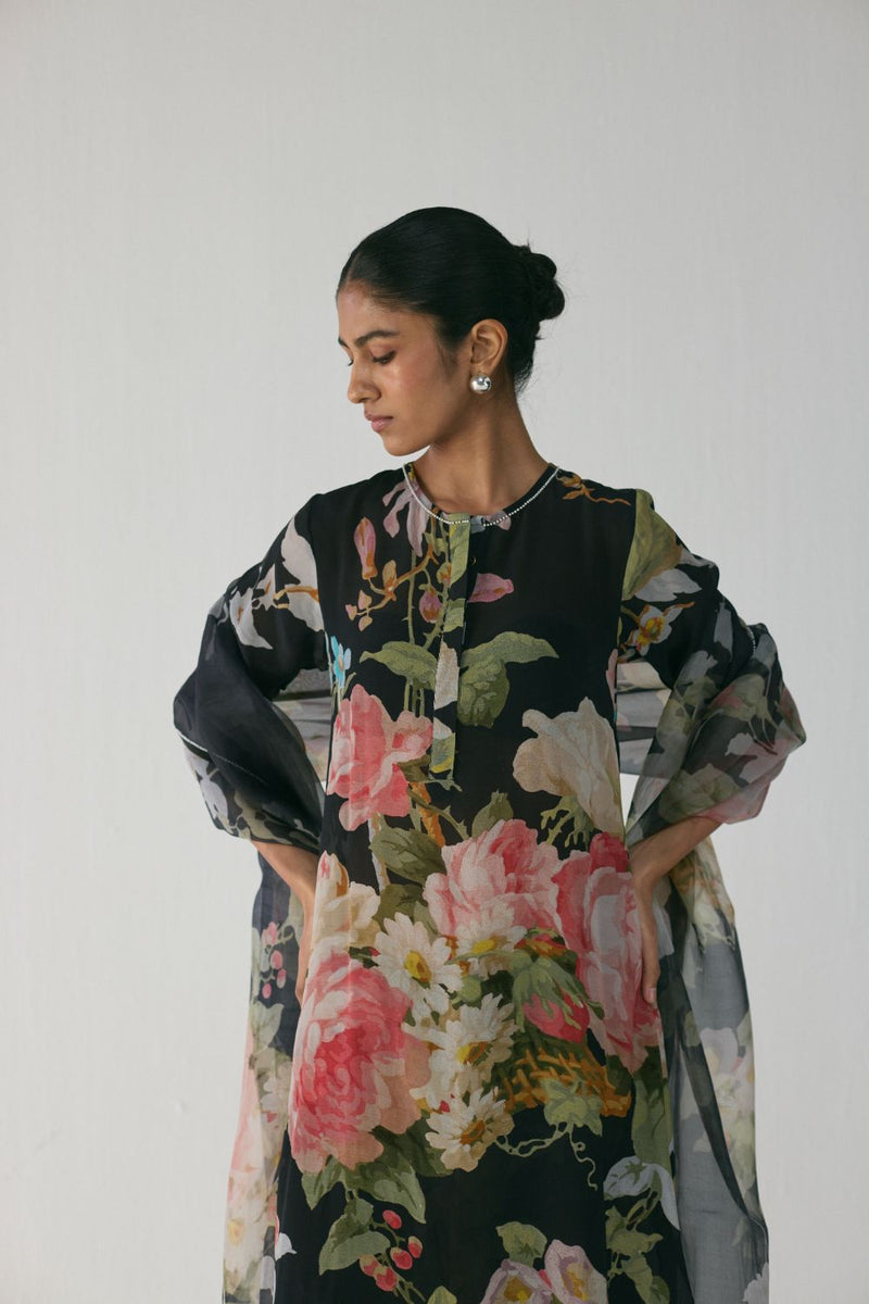 Carmine Long Kurta Set by YAM in black color for women in Singapore