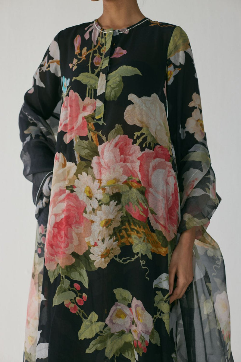 Carmine Long Kurta Set by YAM in black color for women in Singapore