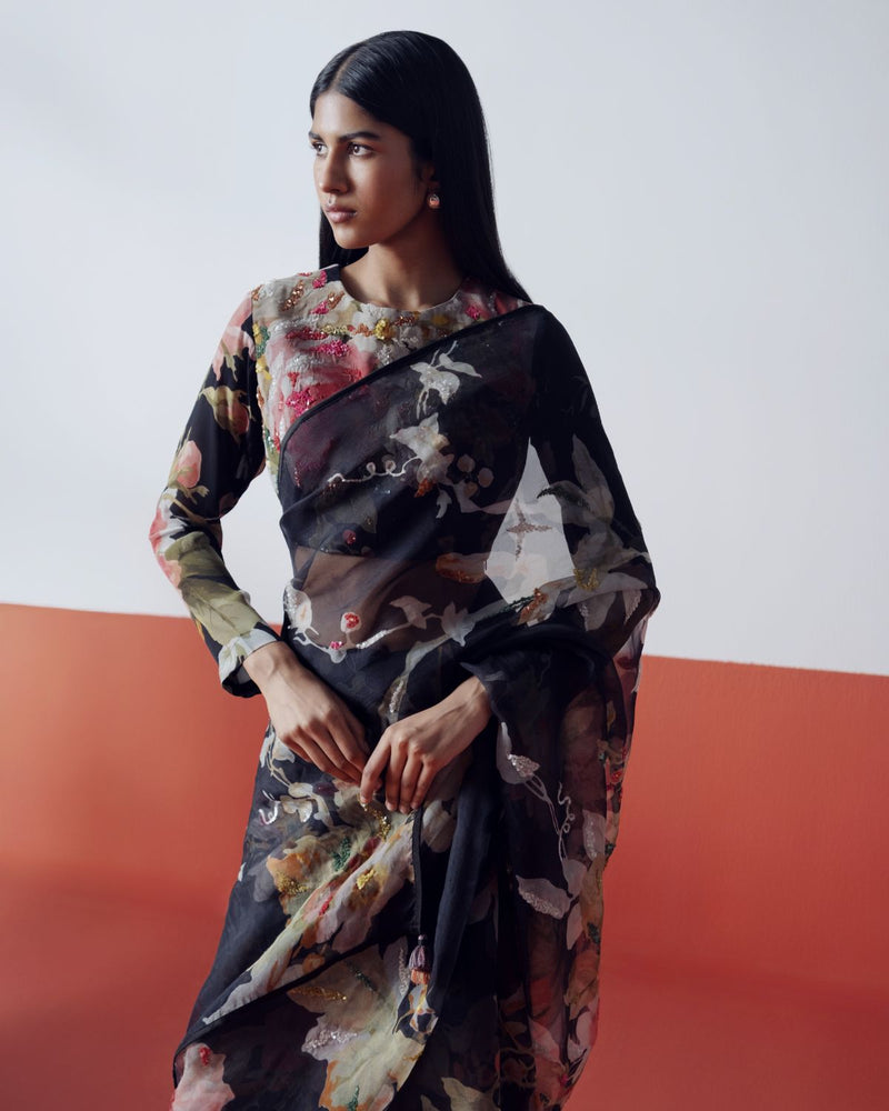 Carmine Embroidered Blouse by YAM in black color for women in Singapore