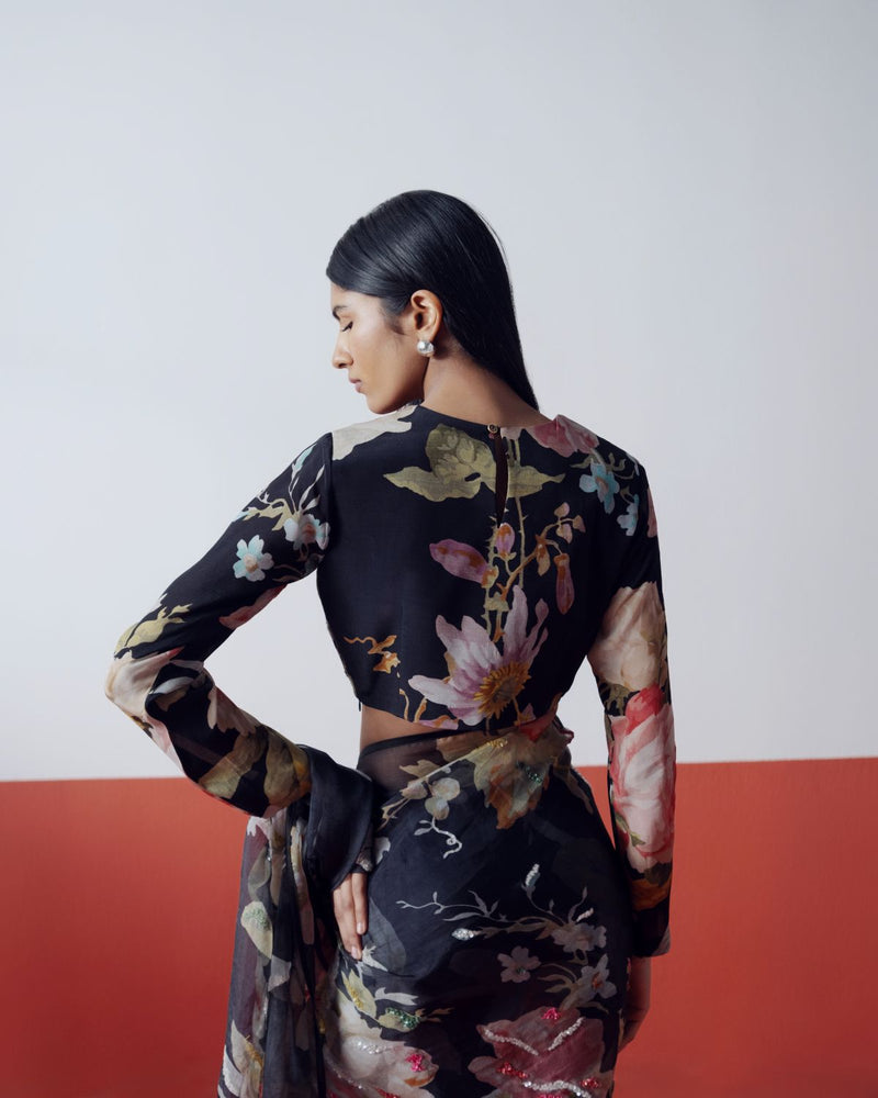 Carmine Embroidered Blouse by YAM in black color for women in Singapore
