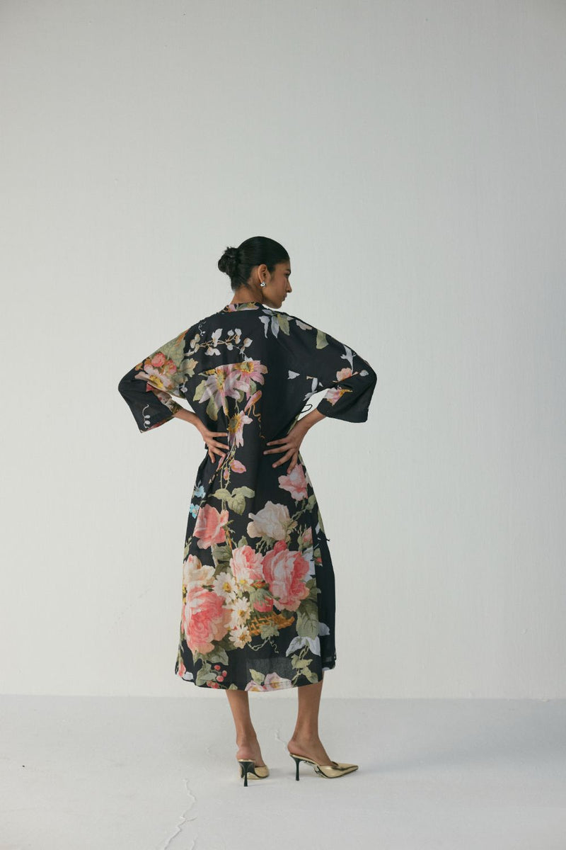 Carmine Kaftan Dress poplin by YAM in black color for women in Singapore