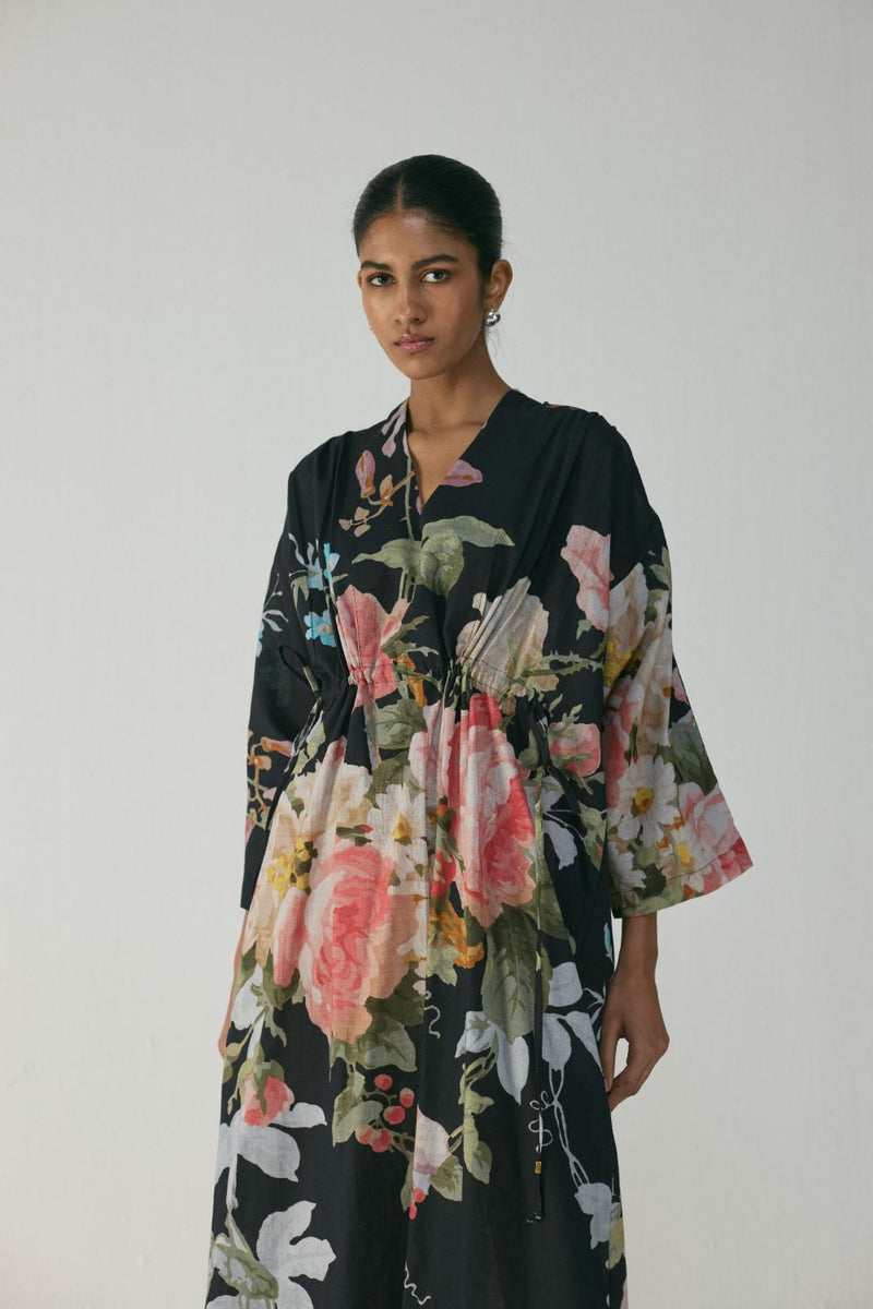 Carmine Kaftan Dress poplin by YAM in black color for women in Singapore