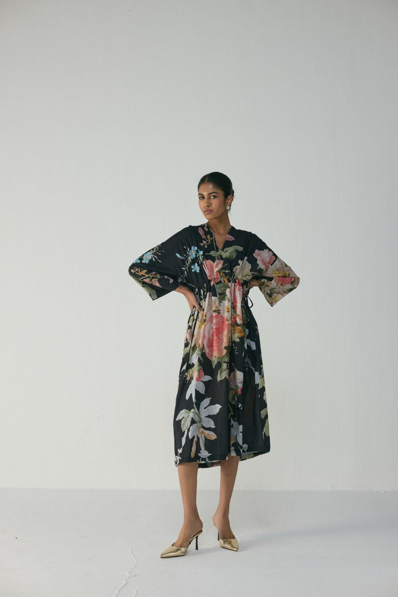 Carmine Kaftan Dress poplin by YAM in black color for women in Singapore