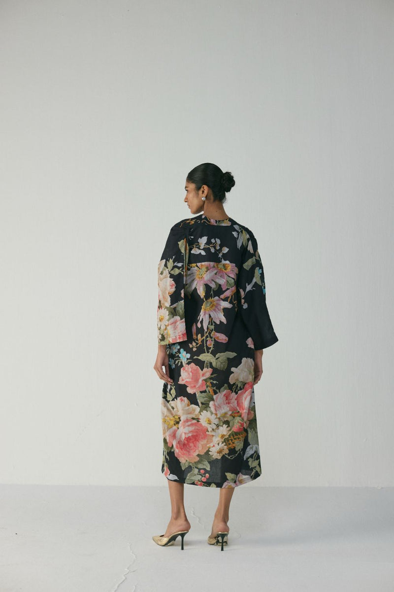 Carmine Kaftan Dress poplin by YAM in black color for women in Singapore