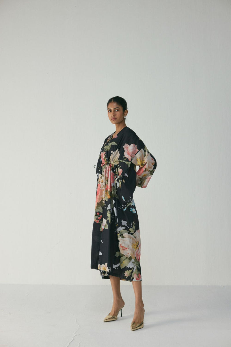Carmine Kaftan Dress poplin by YAM in black color for women in Singapore