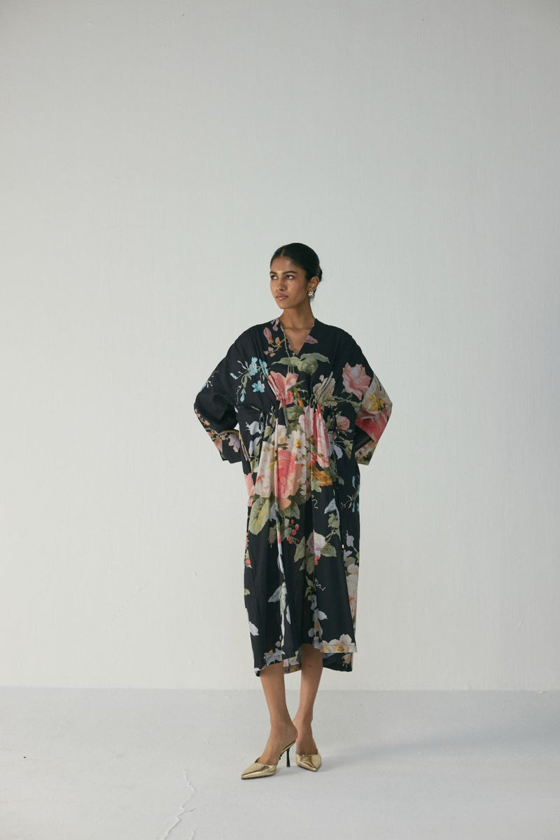 Carmine Kaftan Dress poplin by YAM in black color for women in Singapore