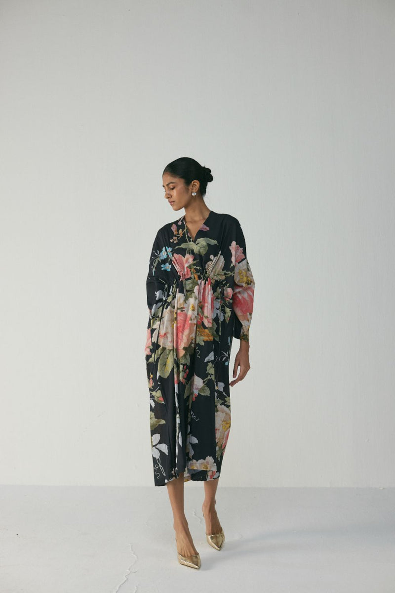 Carmine Kaftan Dress poplin by YAM in black color for women in Singapore