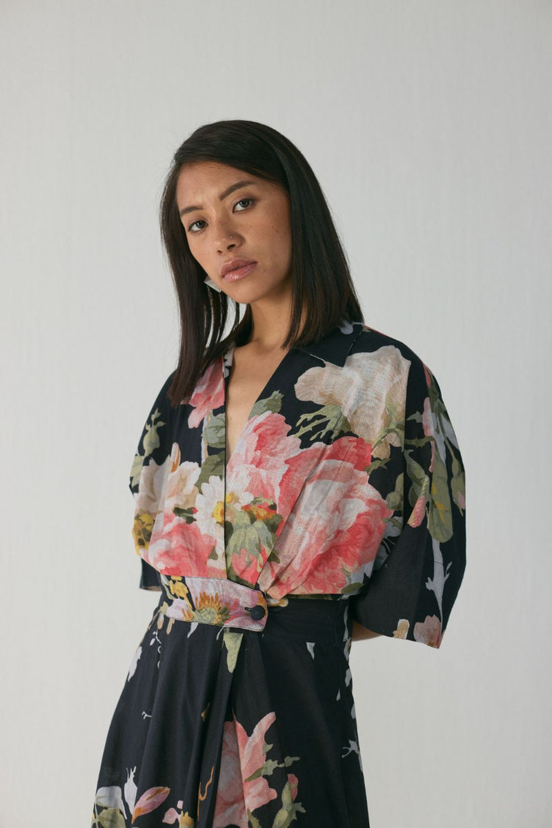 Carmine Shirt Dress poplin by YAM in black color for women in Singapore