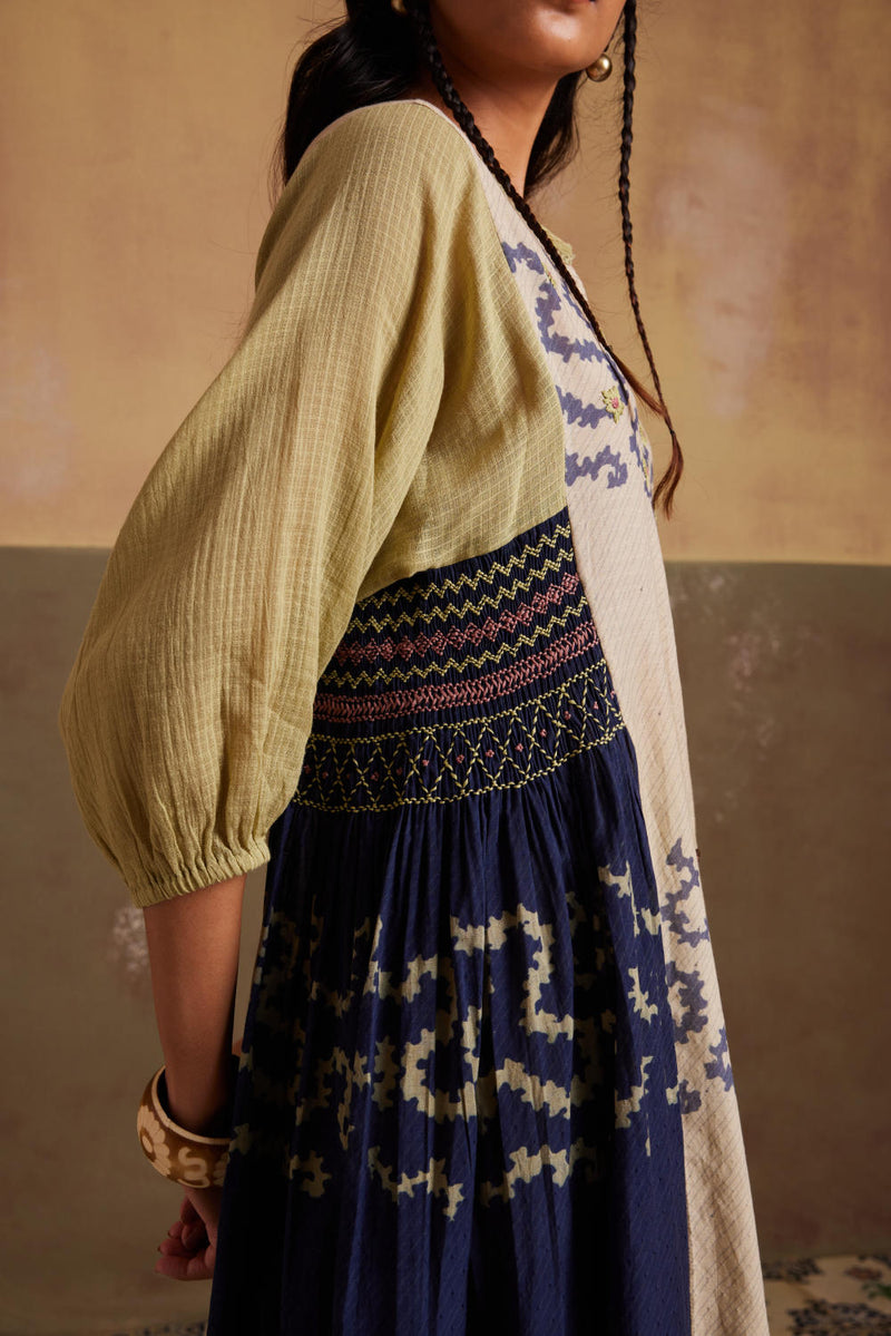 Cascade Dress-Indigo-Ivory Spiral cotton by CORD for women in Singapore
