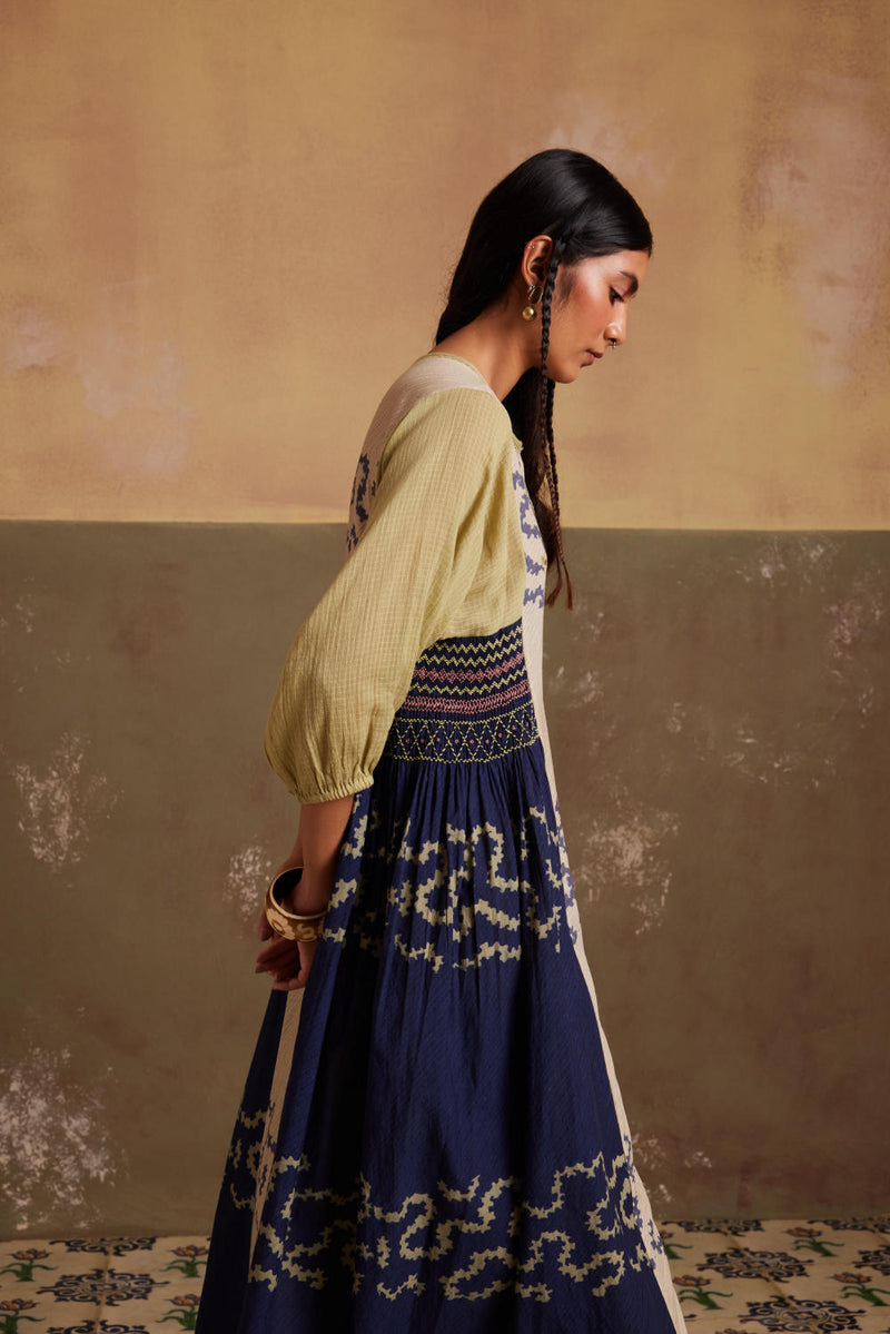 Cascade Dress-Indigo-Ivory Spiral cotton by CORD for women in Singapore
