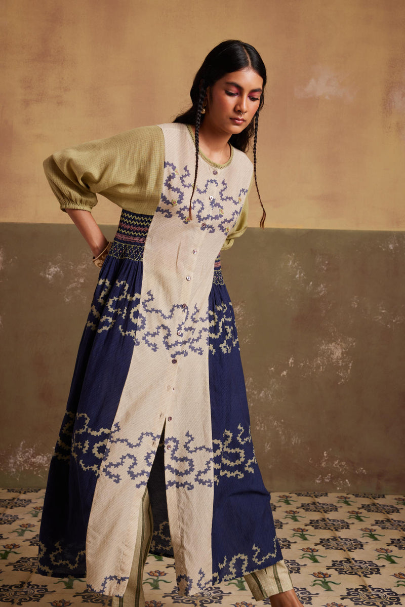 Cascade Dress-Indigo-Ivory Spiral cotton by CORD for women in Singapore