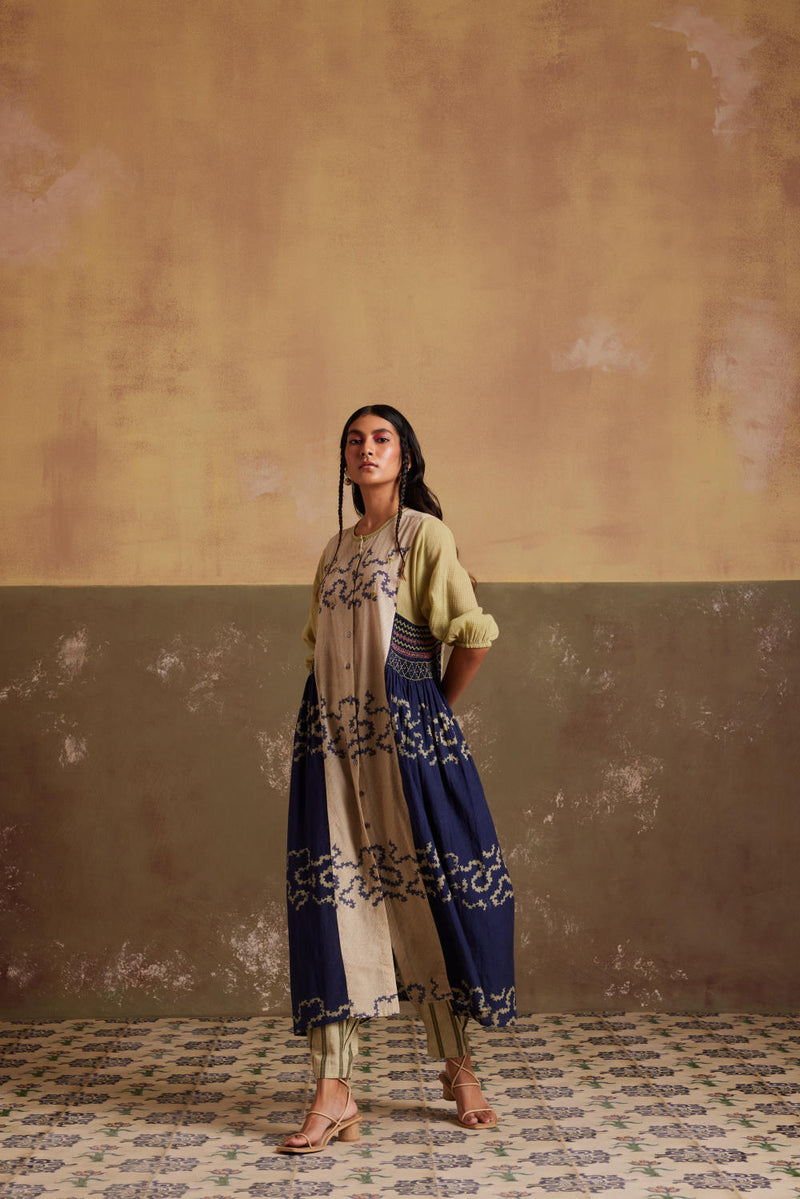 Cascade Dress-Indigo-Ivory Spiral cotton by CORD for women in Singapore
