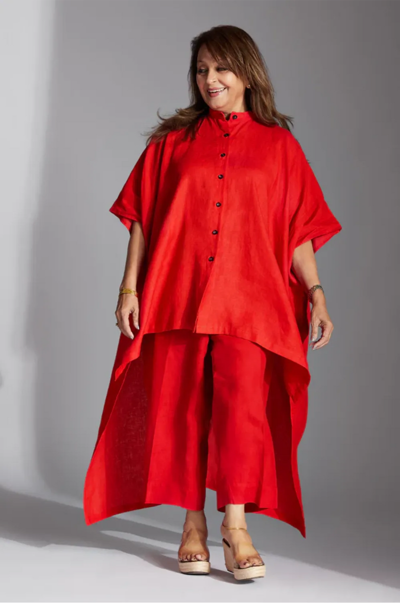 Casey Shirt in Red Linen linen by Chola in red color for women in Singapore