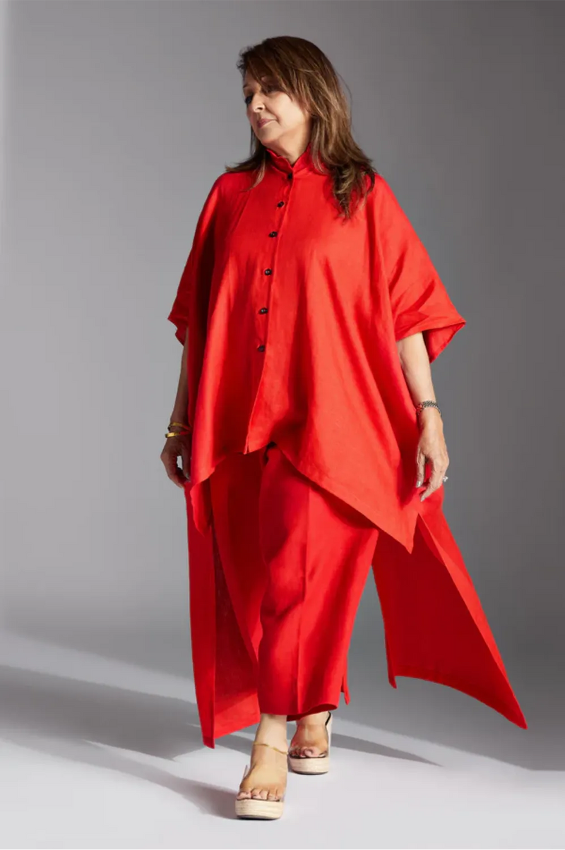 Casey Shirt in Red Linen linen by Chola in red color for women in Singapore