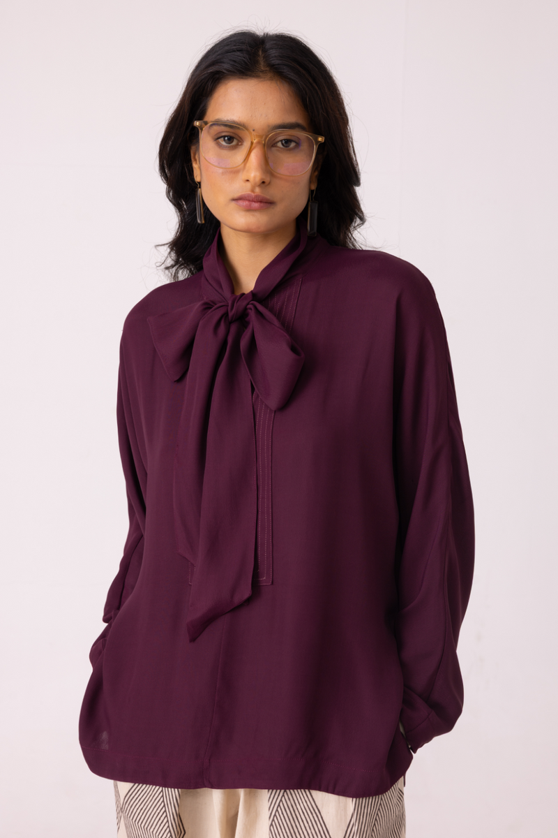 Celie Wine Tie Top satin by The Summer House in orange color for women in Singapore