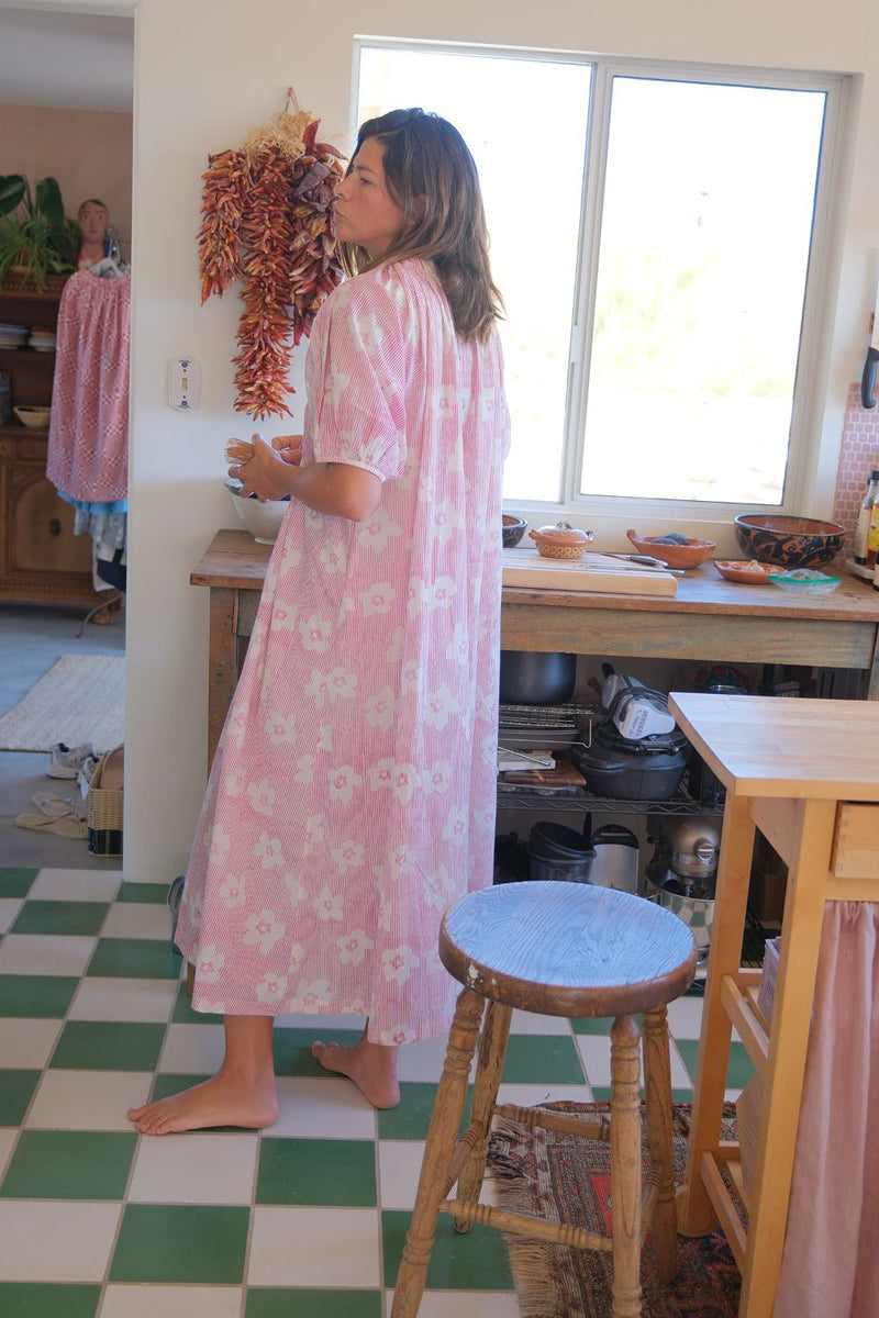 Central Park Dress — Floral hand block printed cotton dress by World of Crow in pink for women in Singapore