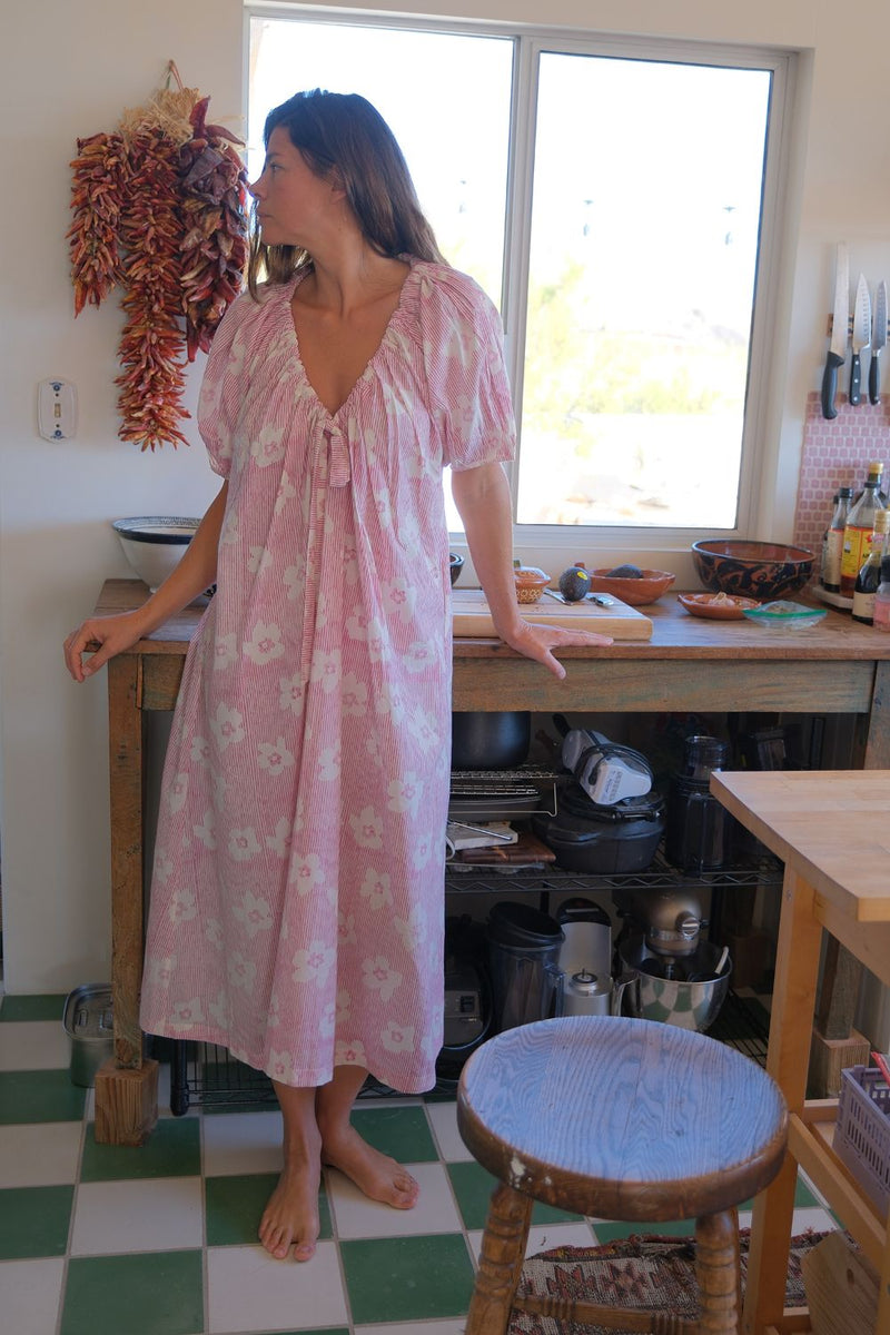 Central Park Dress — Floral hand block printed cotton dress by World of Crow in pink for women in Singapore